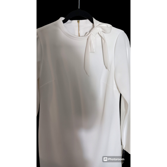 Calvin Klein Women's White High Neck line Logo Midi Preppy on Necktie Dress in M - Picture 5 of 9